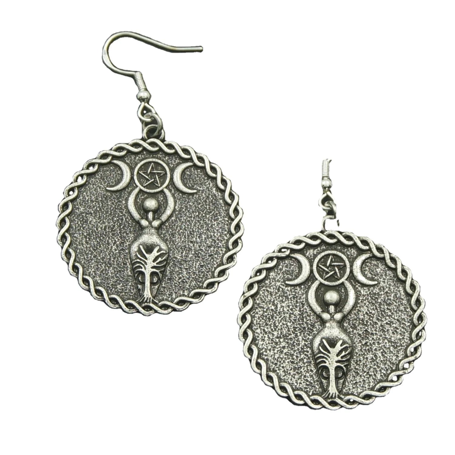 Custom SanLan Wicca Triple Moon Goddess Star Hook Earrings for Women Amulet Jewelry Gift