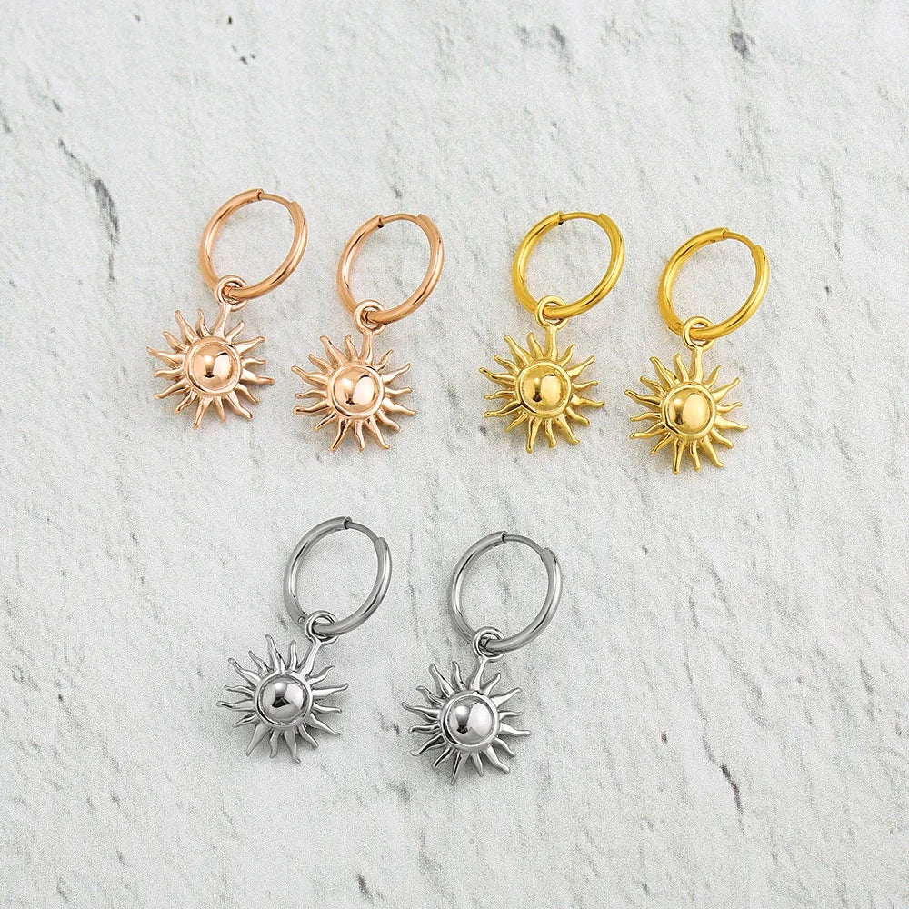 Aloha Boho Style Gold Plated Stainless Steel Sunflowers Drop Earrings Best Fashion Dangle Earrings for Ladies Perfect Gift Idea