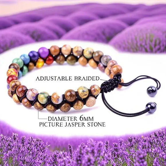 Handmade Natural Healing Picture Gem Stone 7 Chakras Crystal Beads 6mm Beaded 2 Rows Bracelet Men Women Jewelry Accessories