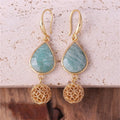 Romantic Gemstone Amazonite Teardrop Gold Natural Stone Drop Dangle Earrings for Women Fashion Ethnic Jewelry Wholesale Dropshi