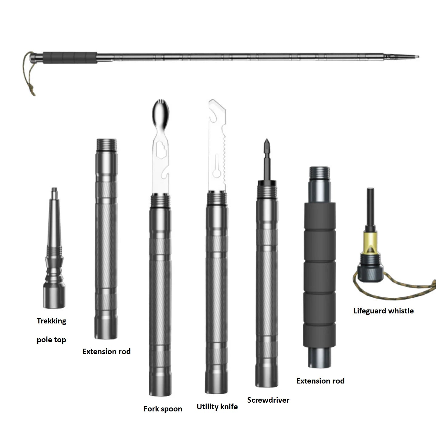 Aluminum Hiking Multifunctional Tactical Trekking Poles Hand Grip