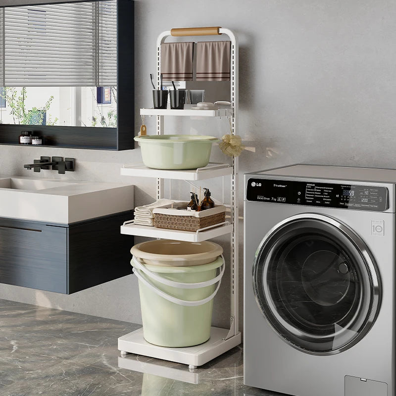 4 Tier Metal Tower Rack Bathroom Storage Shelves with Mirror Standing Adjustable Caddy Home Toilet Storing Soaps Towel Organizer