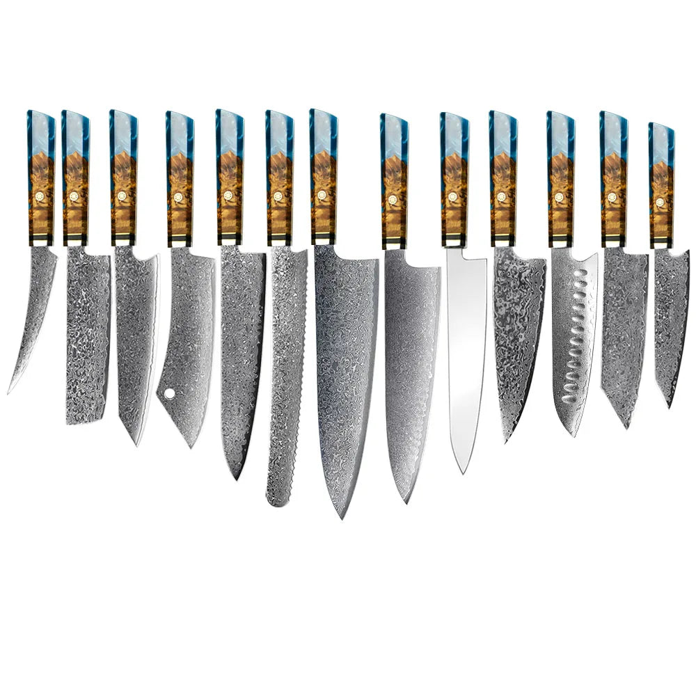 Amber Japanese Damascus Chef Knife 67 Layers Damascus Steel Knives with Resin Handle