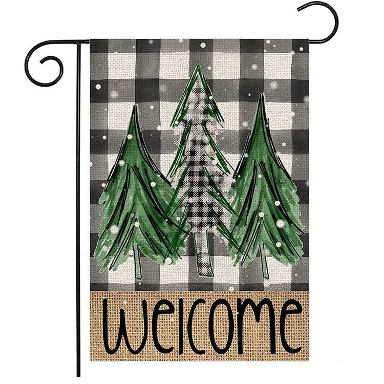 Christmas Tree Christmas Garden Flags with Led String Lights 12x18 Inch Double Sided Small Vertical Yard Flag