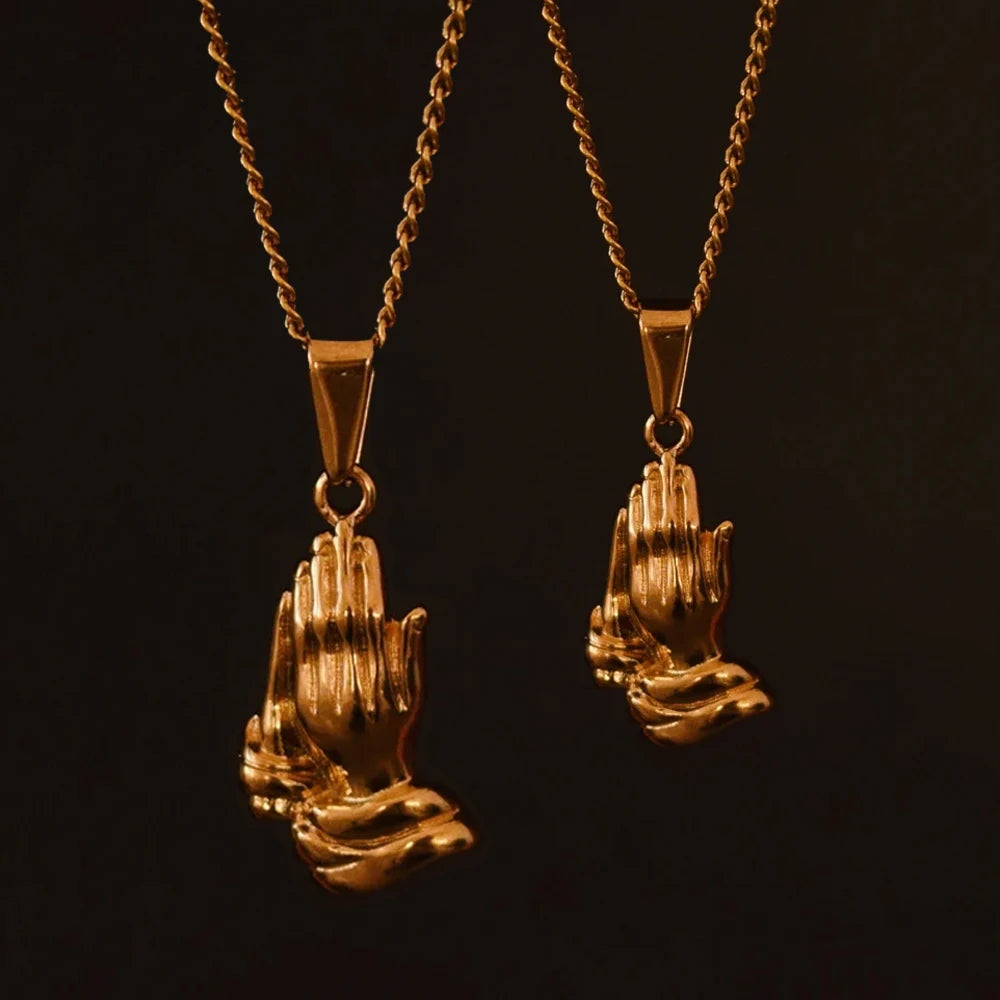 Premium Quality 316L Stainless Steel Religious Faith Praying Hands Pendant Gold Our Lord's Prayer Hands Pendant Necklace for Men