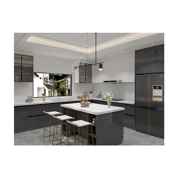 Top Quality Sophisticated and Luxurious Kitchen Cabinet Artificial Granite High Gloss Kitchen Cabinet
