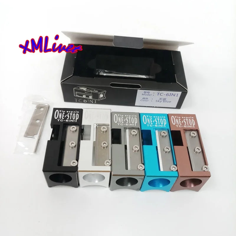 Xmlivet 6in 1 Multifunctional Pool Cue Tip Sharpener Colorful Billiards Repairing Tip Tool Kits Wholesale