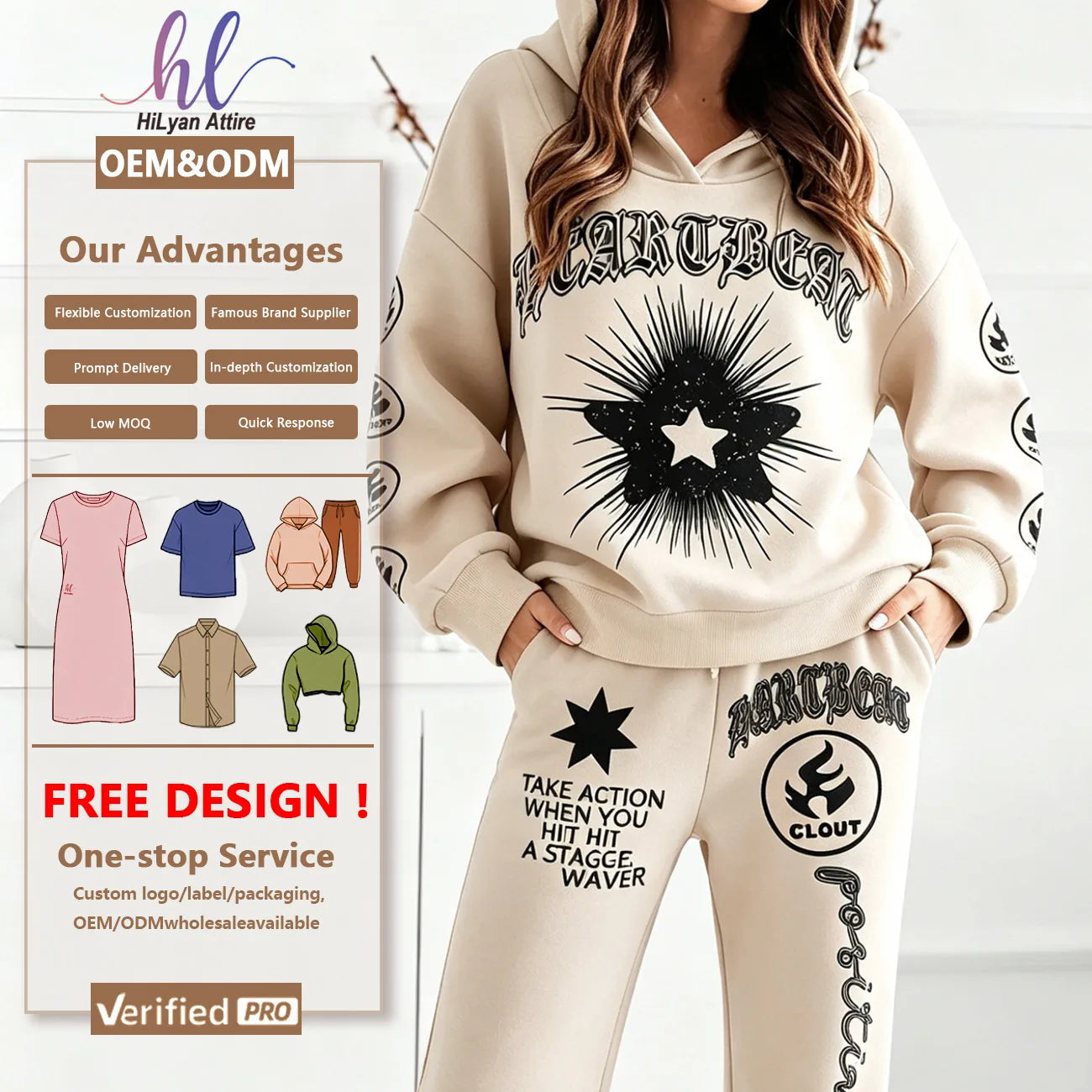 Custom Logo Print Women Streetwear Tracksuit OEM Factory Low MOQ Oversized Hoodie + Wide Leg Pants Set