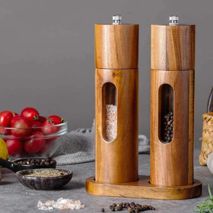 Wonderfulife Sustainable Kitchen Multi-Purpose Manual Grinder Set Rosewood Black & Sichuan Pepper Salt Seasoning Bottle