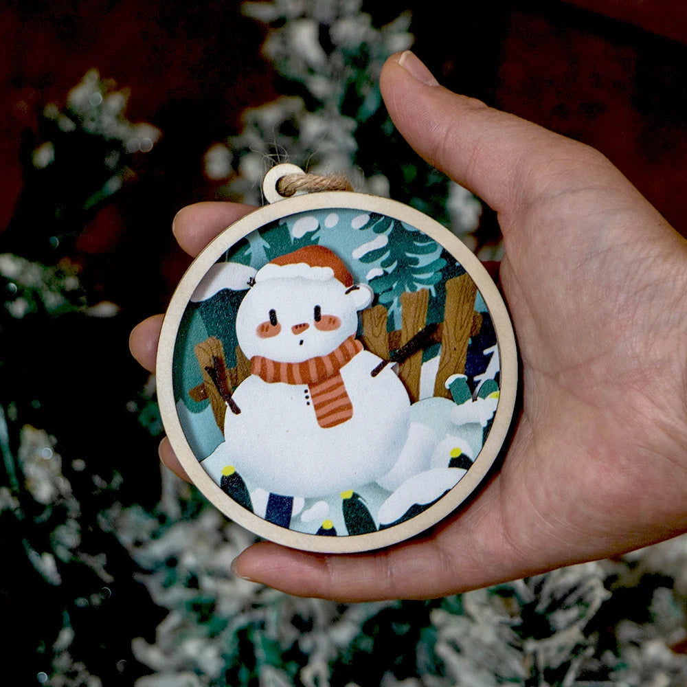 Custom Multi Layered Wood Holiday Ornaments Custom Laser Cut Wood 3D Layered Christmas Tags for Tree Hanging Decoration