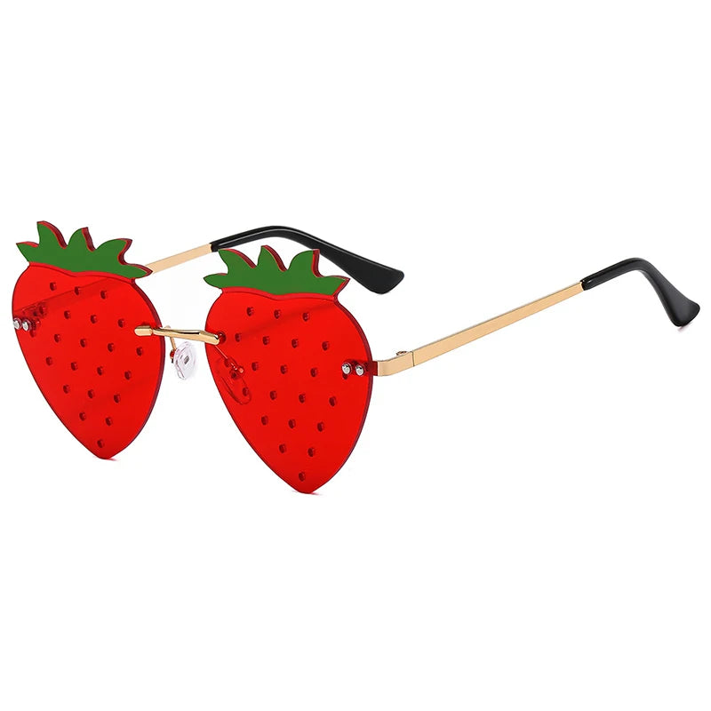 2022 New Gold Frameless Strawberry Sunglasses Female Fashion Gradient Lens Party Glasses