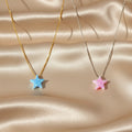 1pc Blue Star Pendant Necklace Adjustable 18 Inches Sterling Silver Lab Fire Opal Star Necklace for Gift Party