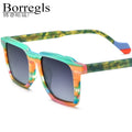 Borregls Matte Acetate Multicolour Polarized Sunglasses UV400 Men Brand Designer Vintage Square Sun Glasses for Women 19287T