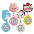 Lovely Dolphin Cartoon Puppy Retractable Badge Reel Pocket Watches for Nurse with Rubber Protect Case