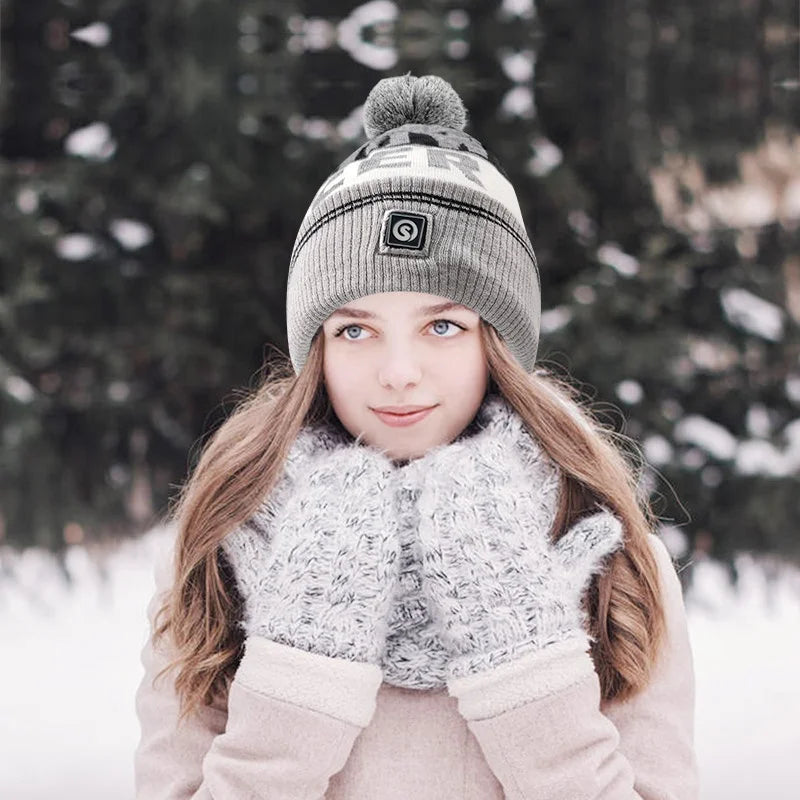 SAVIOR 7.4V 2200mAh Battery Heating Beanie Hat Winter Warm Electric Heated Ski Hat for Men Women Common Fabric Letter Headwear