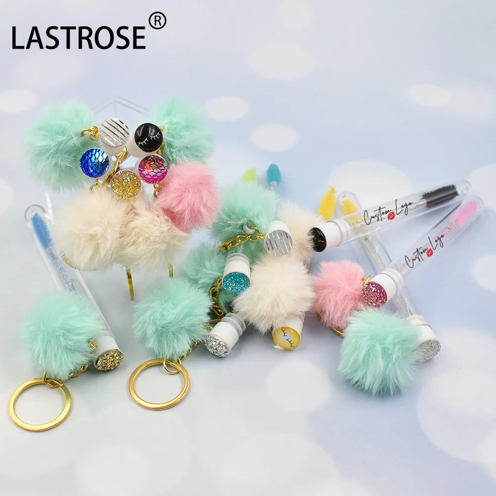 Brush Eyelash Tube with Chain Wholesale Private Label  Eyelash Brush with Tube Print Your logo Mascara Wand Brush Tube