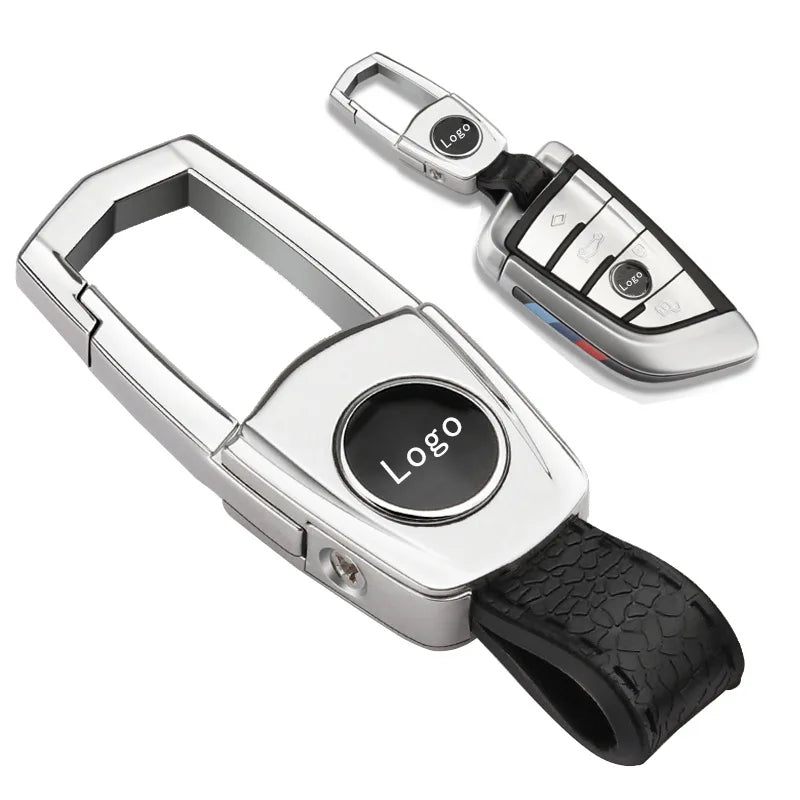 Car Styling Leather Keyring Zinc Alloy Car Emblem Key Ring Keychain Metal Key Chains for Car