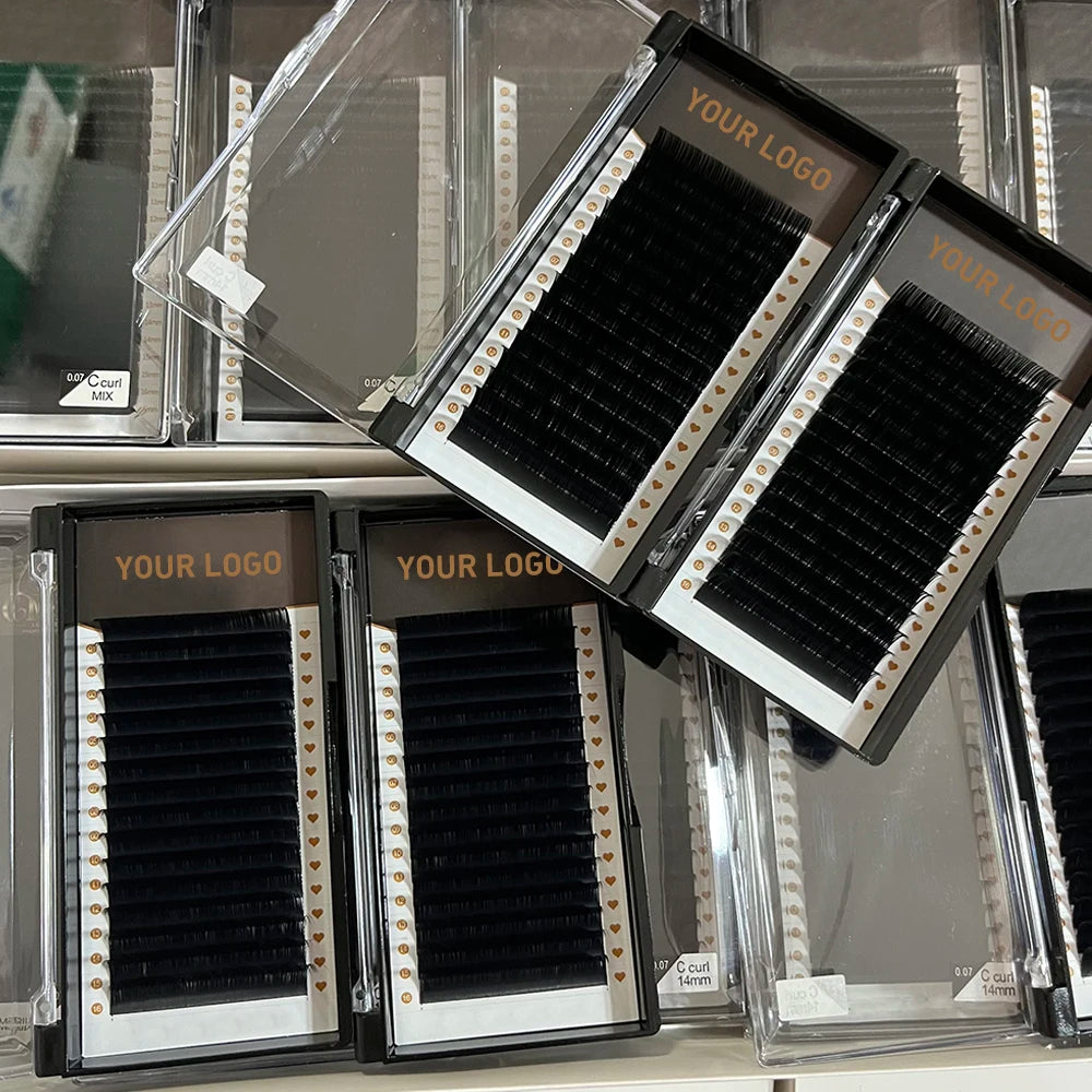Wholesale Handmade Mink Individual Volume Eyelash Extensions Russian Cashmere Lash Trays with 0.03 0.05 0.07 Sizes Private Label