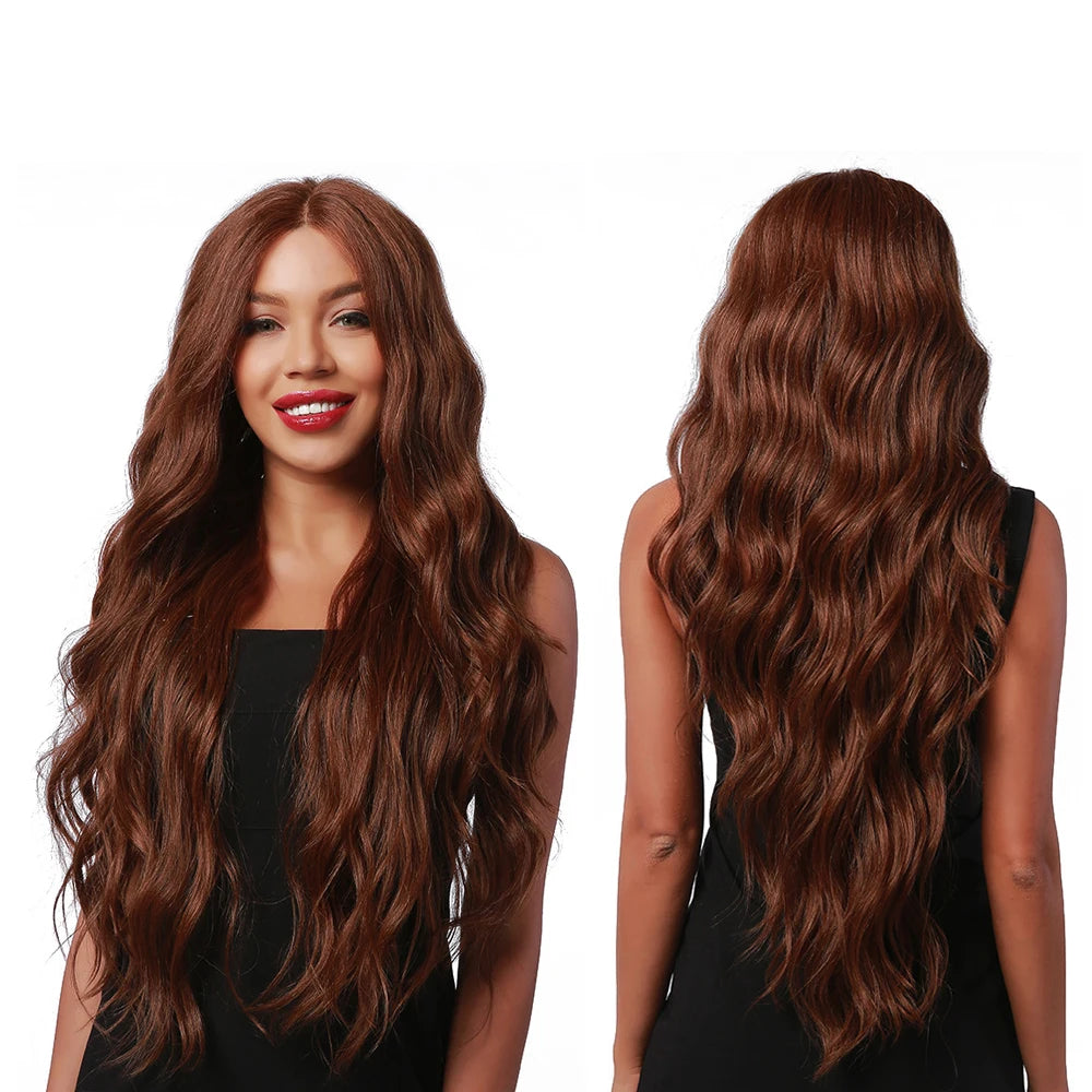 Synthetic Wigs Lace Front Wigs Long Brown Body Wave Synthetic Wigs for White and Black Women