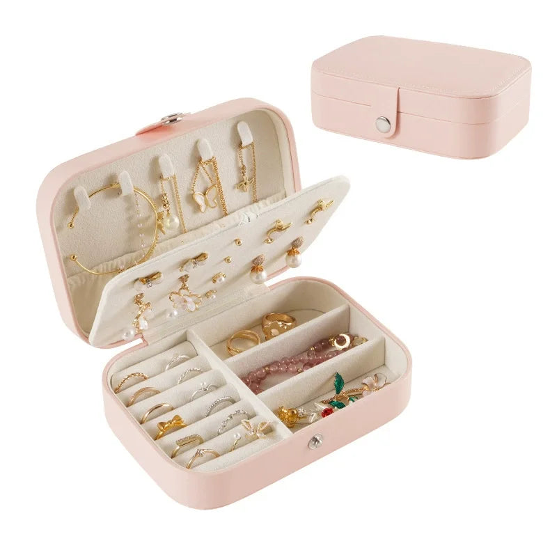 Portable PU Leather Jewelry Organizer Boxes for Necklaces Bracelets Rings Storage Cases