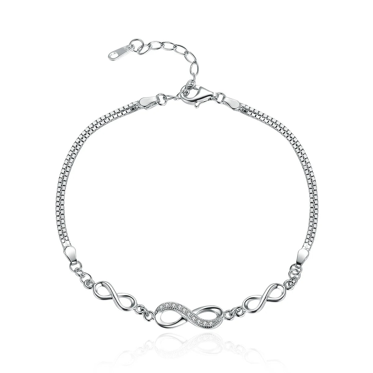 Authentic 925 Sterling Silver Endless Love Infinity Chain Link Adjustable Women Bracelet Luxury Silver Jewelry SCB037