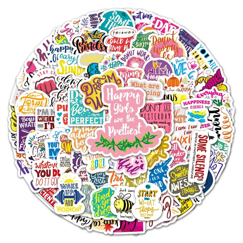 100pcs Cartoon Inspirational Love English Words Notebook Diary Luggage Laptop Happy Thanks Decoration Graffiti Stickers Label