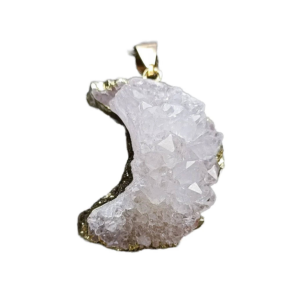 New Arrival Moon Shape Pendant Necklace with Natural White Crystal Stone Gold Plated Rope Chain for Gift
