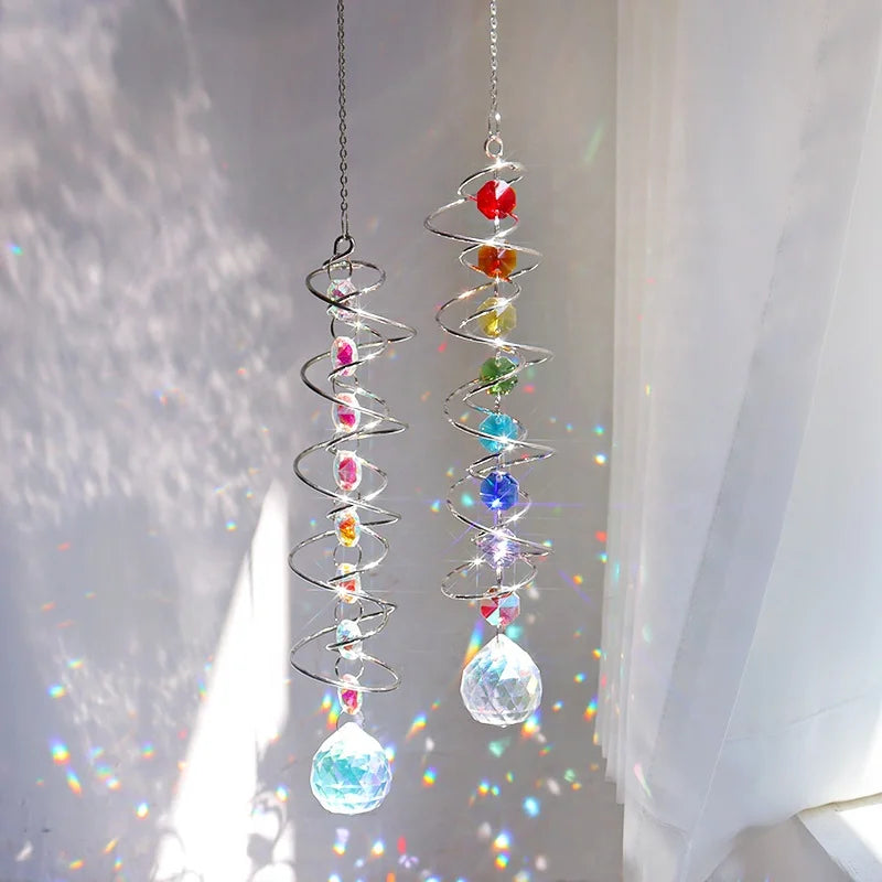 Spiral Wind Spinner Suncatcher Crystal Ball  Wind Chimes Rainbow Maker Swivel Hook Garden Decor