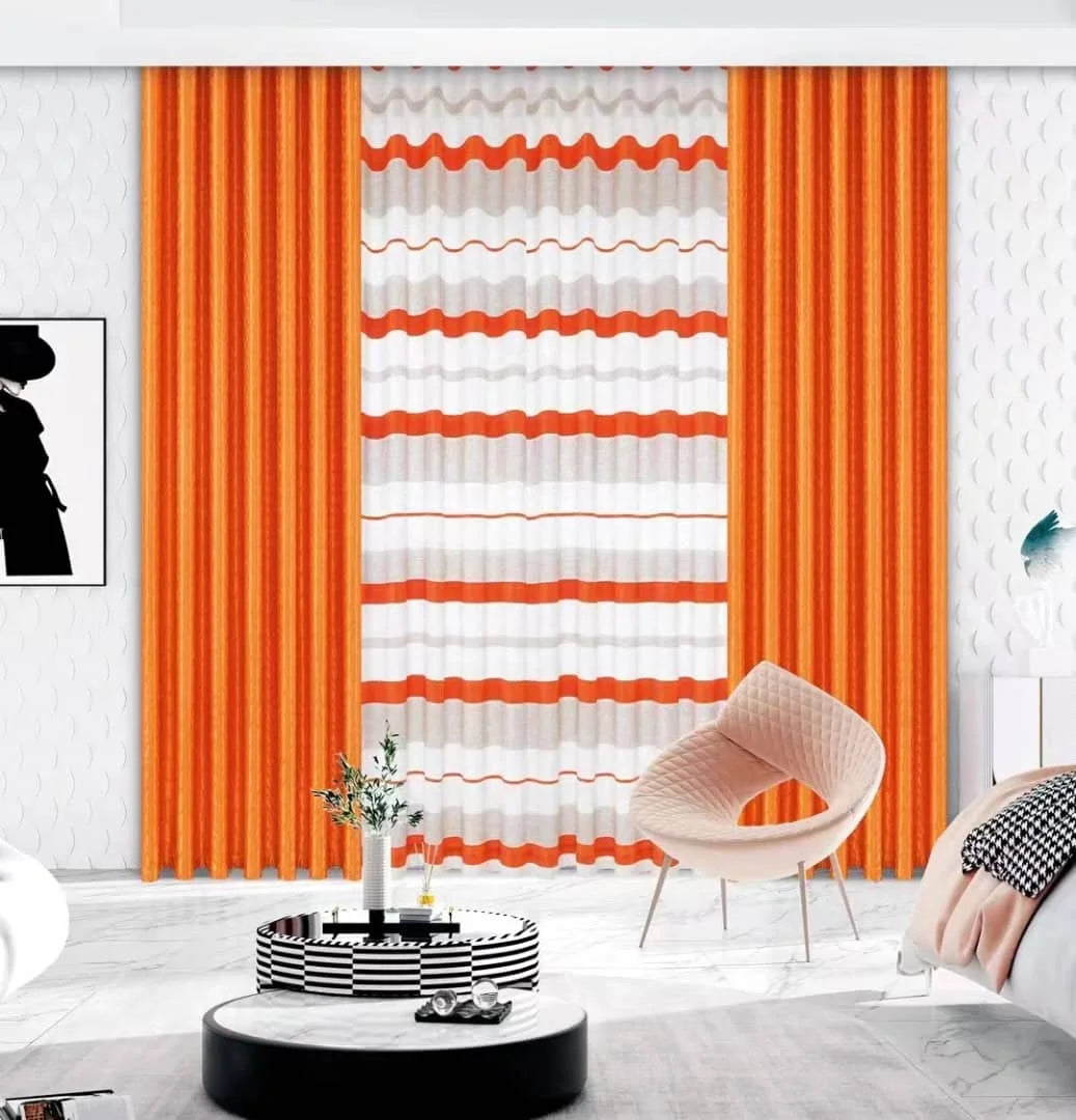 Hot Sale Orange  Color Middle Eastern Living Room Jacquard Curtains Cheap Ready Made Polyester Curtains