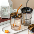 Hot Selling 450ml Children Glass Mug Clear Cups with Leak-proof Lid Children Milk Cup With Straws & Lid