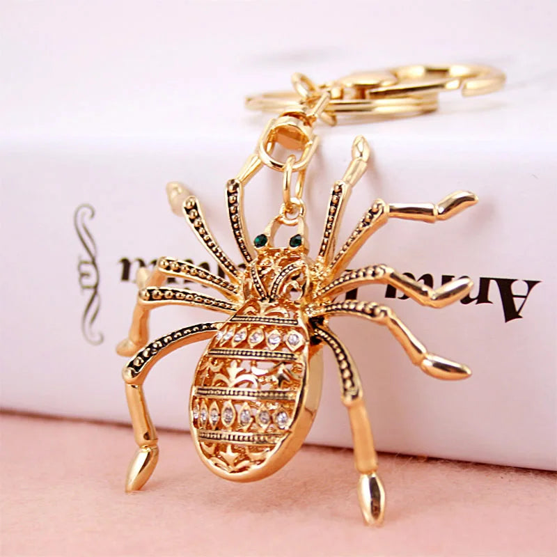 Carton Metal Rhinestone Animal Crysta Jewelry Spider Pendant Key Chain Keychain for Bag Decoration Ornament