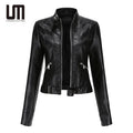 Liu Ming Custom Wholesale Fashion Women Casual Faux Leather Zip up Stand Collar PU Slim Short Coats Outwear