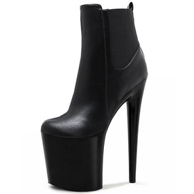Women's Large Thick Heel Round Head Black 20 cm High Heels Large Women's 8-inch Short Boots Combat Boots Fashion Boots