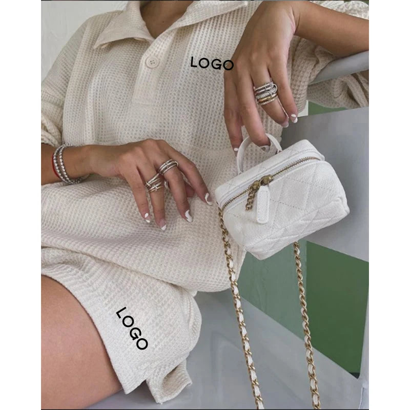 Lounge Sets Women Clothing  Waffle Hoodie and Biker Shorts Women Comfy Cotton Breathable 2pc Short Sets Autumn Women Clothing