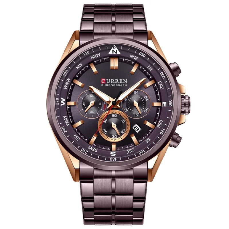 CURREN 8399 Quartz Wristwatches Luxury Brand Sporty Chronograph Watches with  Stainless Steel Luminous Hands Male Clock Black