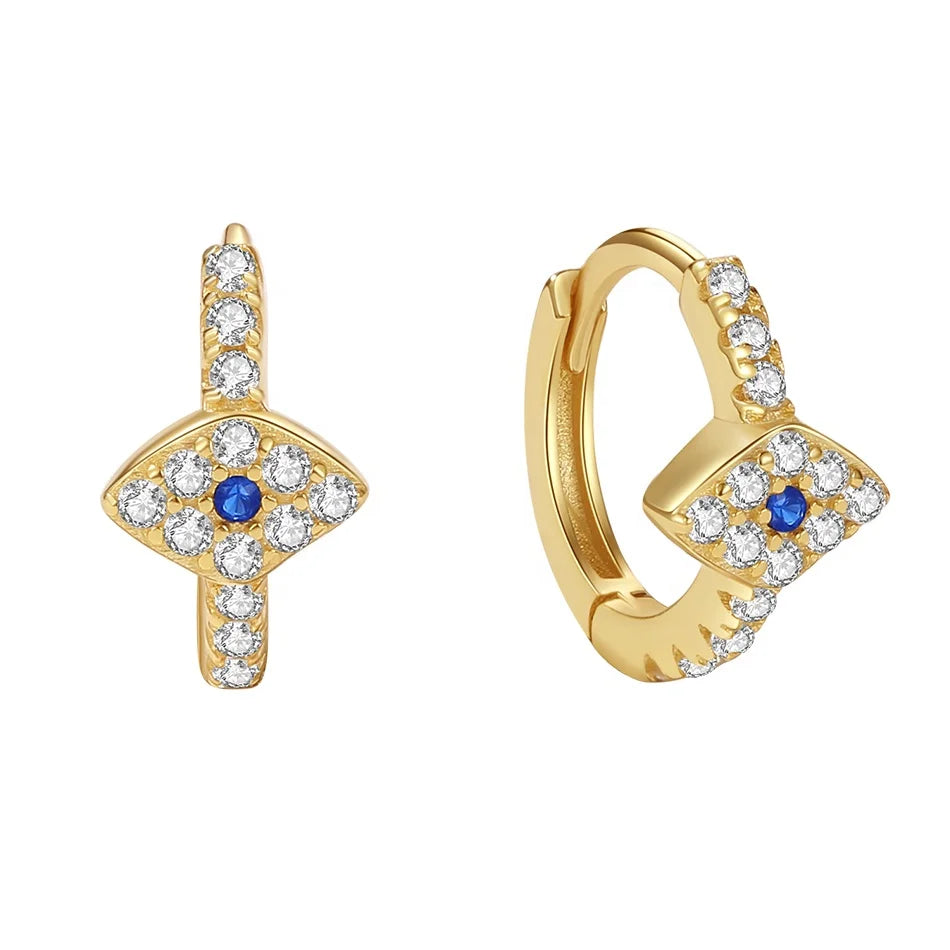 Nagosa Gold Vermeil Jewelry Wholesale Women 925 Sterling Silver Pave Blue Zirconia Eye Huggie Hoop Earrings