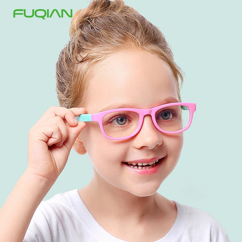 Fashion Blu-ray Anti-Blue Light Silicone Glasses Frame for Kids Boys and Girls in Red and Pink Healthy Material Plastic Frame