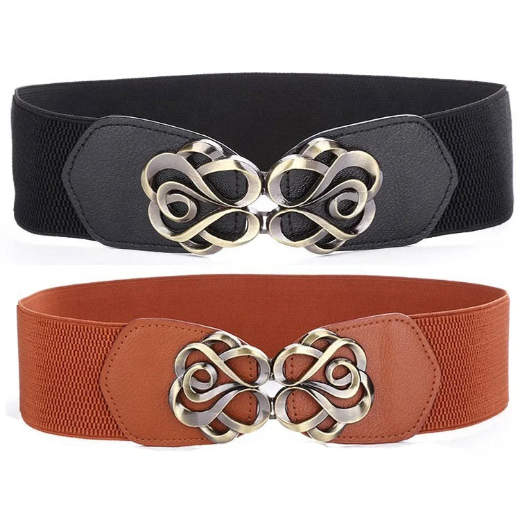 Korean Vintage Fashion Wide Elastic Belt for Ladies Simple Waist Seal Custom Stretchable Polyester Alloy for Dress Decoration