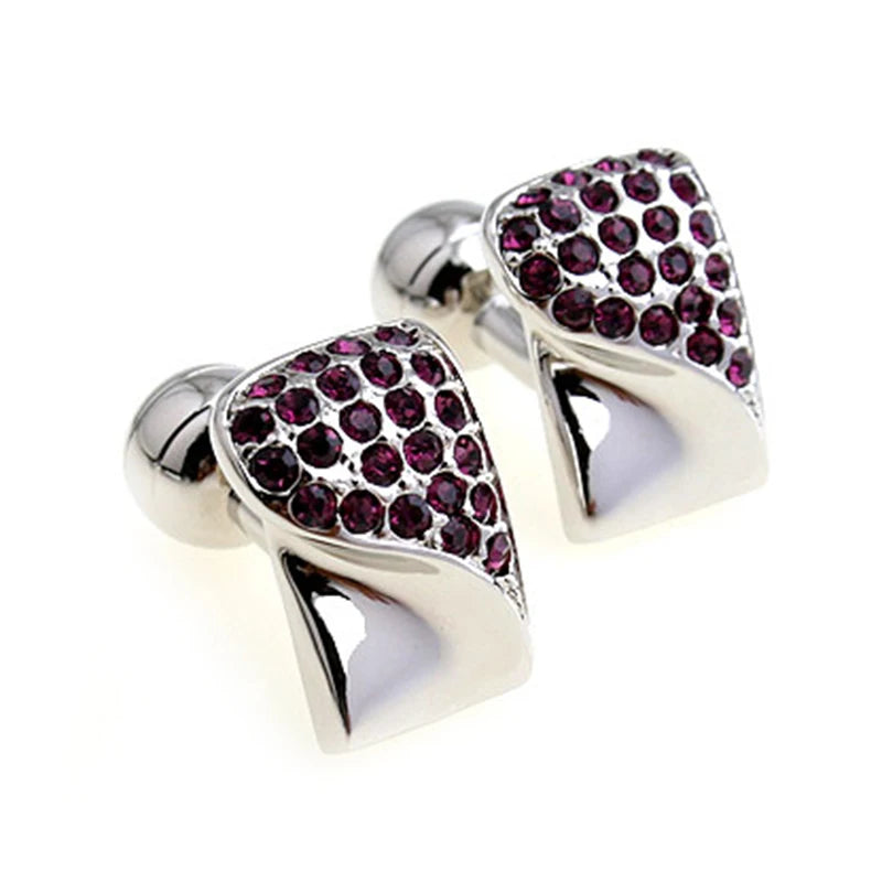 Elegant Men's French Suit Cufflinks Premium Wholesale Custom Crystal Diamond Wedding Tuxedo Accessory Gift Set Silver Jewelry