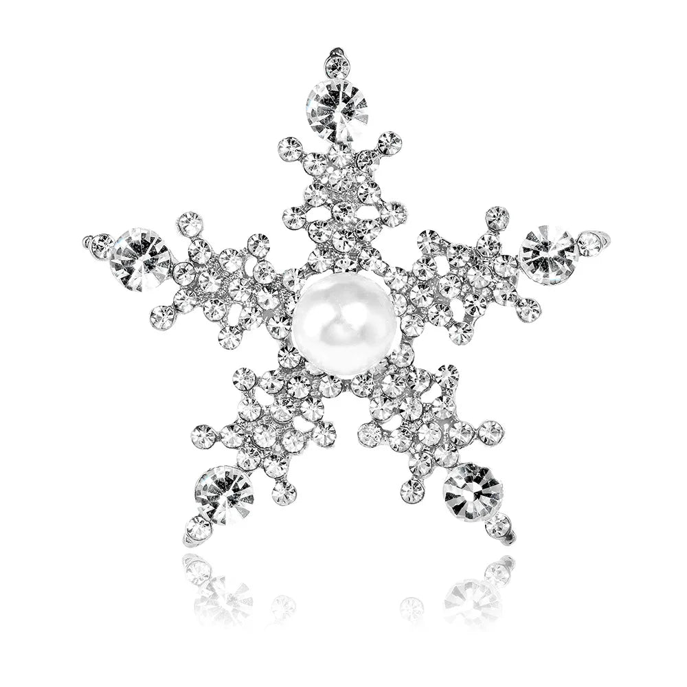 DRAL1024 Fashion Snowflake Brooch With Pearl Women Gold Brooch Jewelry Wholesale