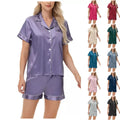 Custom Logo Satin Pajamas for Women Set Button Down Two-Piece Short Sleeve and Shorts Sleepwear Soft Lounge Pj Sets