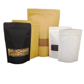 Doypack Zipper Lock Brown White Black Kraft Kraft Paper Self-supporting Bag Food Packaging Zipper Bag with Window Aluminum Plati