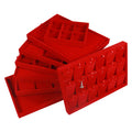 Wholesale Bulk 35x24x3cm Aesthetic Stackable Red Velvet Necklace Bracelet Ring Jewelry Trays with Lid for Drawers Organizer