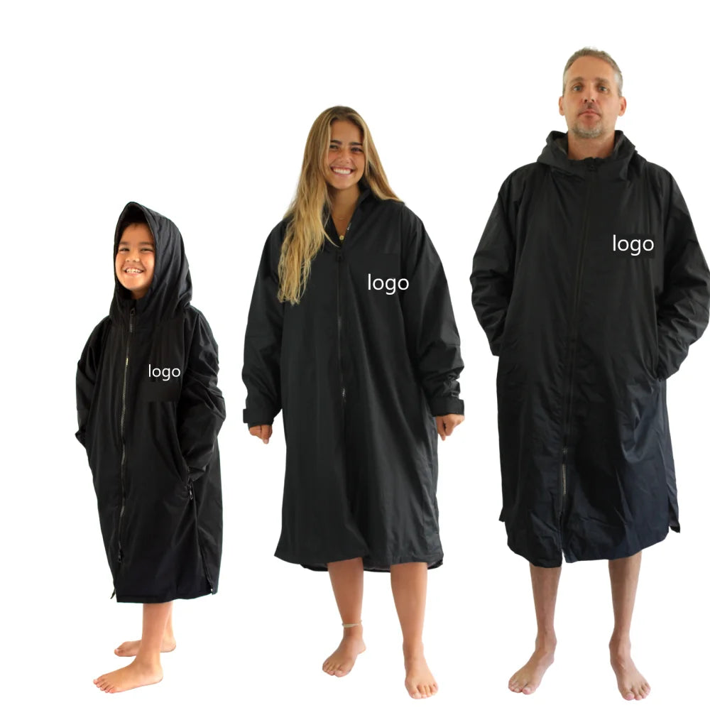 Wholesale Custom Logo Kids Black Waterproof Swim Parka Jacket Surf Dry Changing Robe Poncho Coat Adults