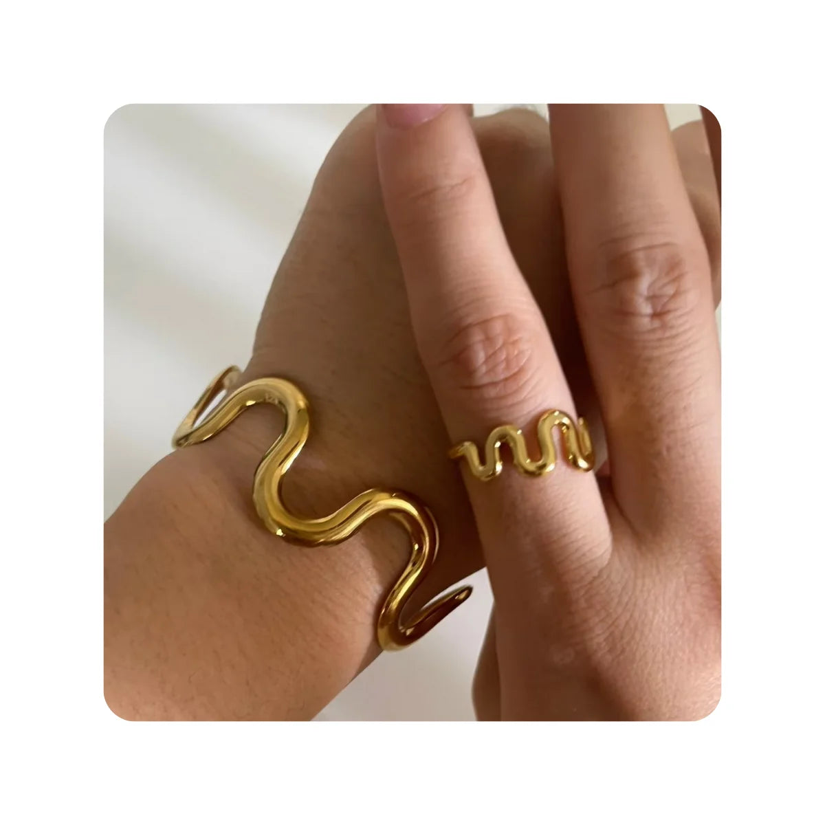 Fashion Jewelry Bracelets Bangles 18k Gold Plated Jewellery Hypoallergenic Stainless Steel Waterproof  Irregular Wave Cuff