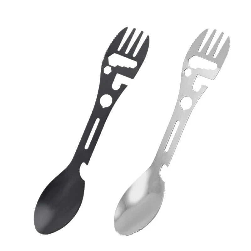 Cheap Stainless Steel Camping Fork Spoon Outdoor Multi-function Picnic Survival Tools Tableware Cooking Spoon Fork Set