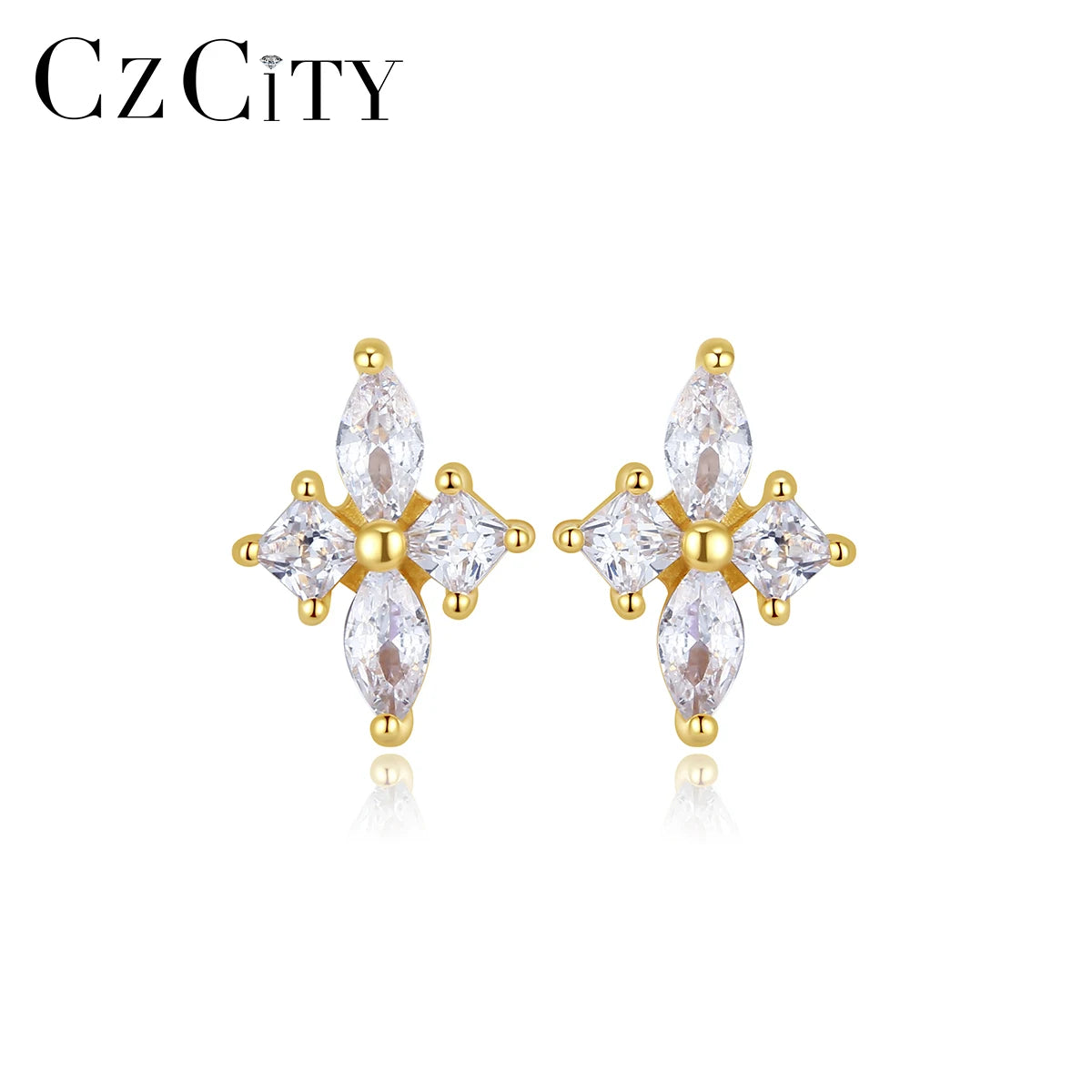 CZCITY Jewelry Earing Stud Cubic Zirconia Korean Woman 925 Silver Sterling Trendy Cute Flower Earrings