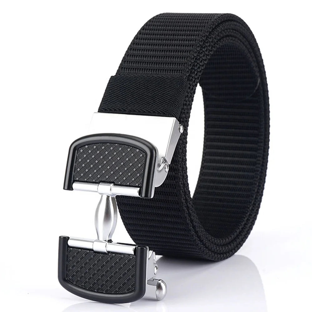Factory Supply TUSHI Men's New Formal Dress Belt Easy Slide Metal Automatic Ratchet for Buckle No Hole Nylon Fabric Model 3.4-54