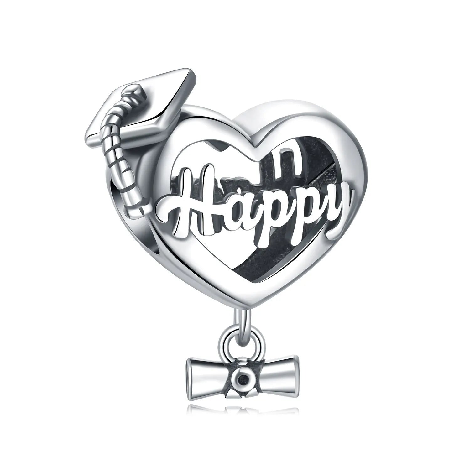 OEM ODM 925 Sterling Silver Happy Graduation Love Heart Beads Charm DIY Bracelet Necklace Jewelry Accessories Fine Jewelry Gift