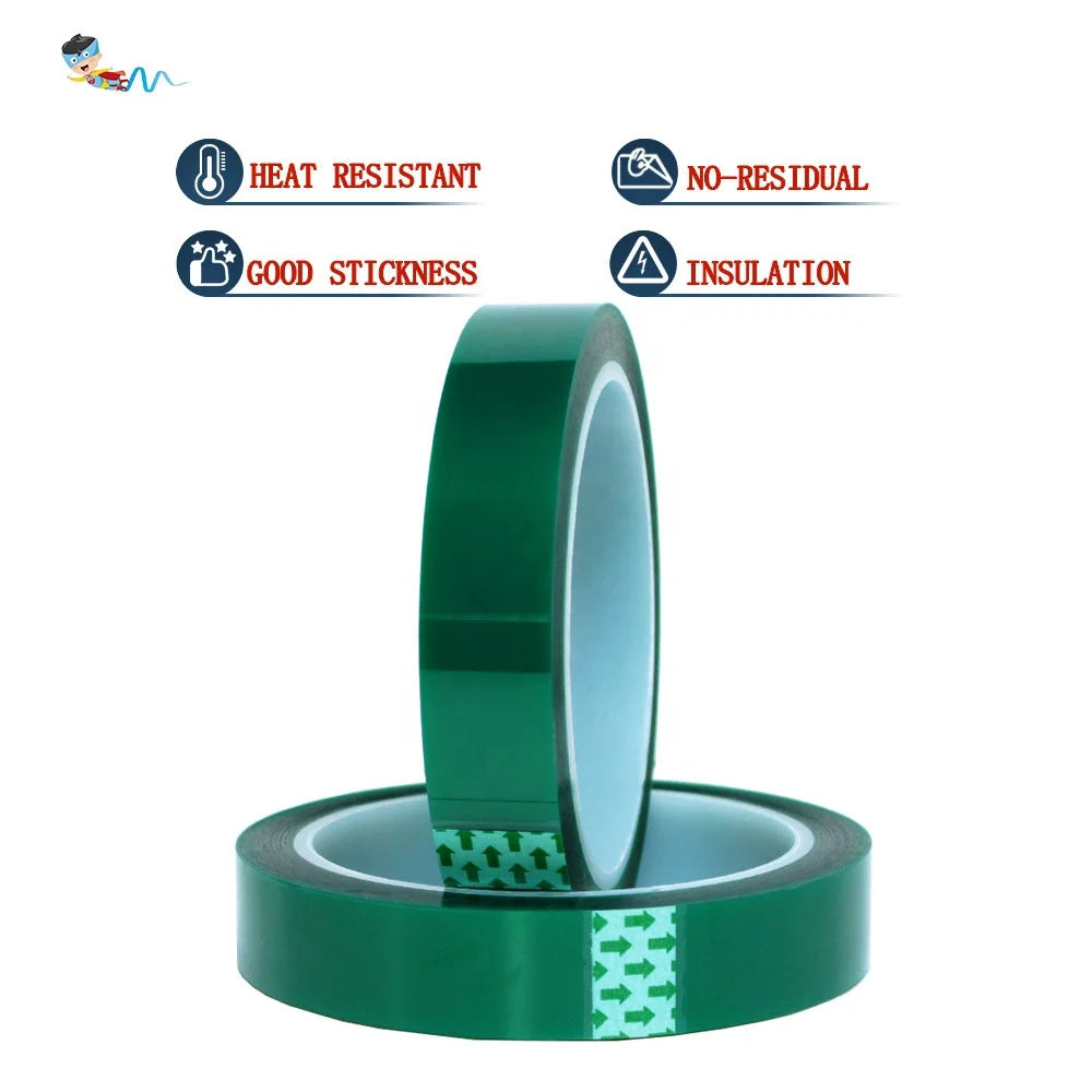 2- Green Color Kaptons PET Polyester Film With Silicone Glue Self Adhesive Epoxy Resin Powder Coating Anodizing Masking Tape